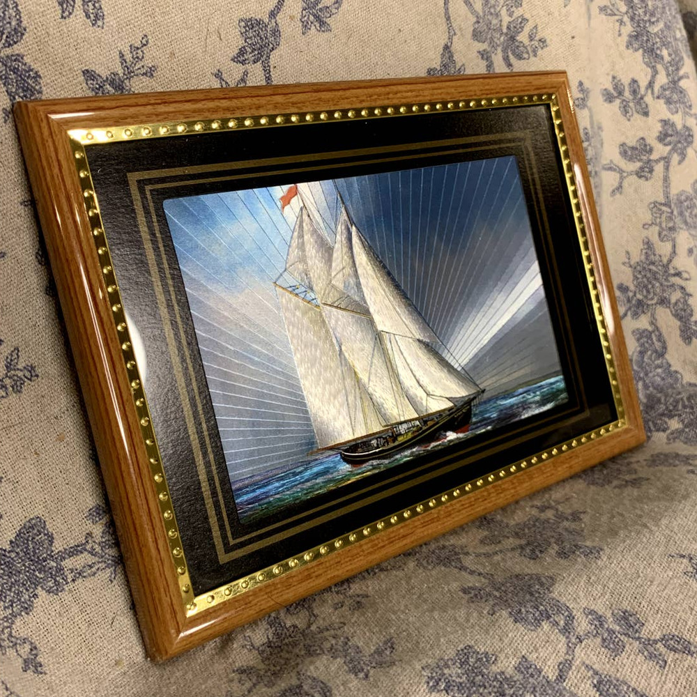 Vintage Framed Foil Art Print of Ship